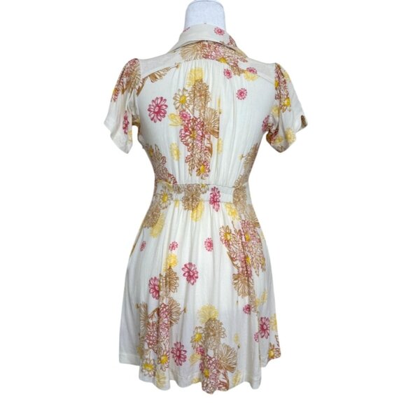 Free People Hawaii Mini Dress Cream Floral Print Short Sleeve Collared Size XS - Picture 4 of 9